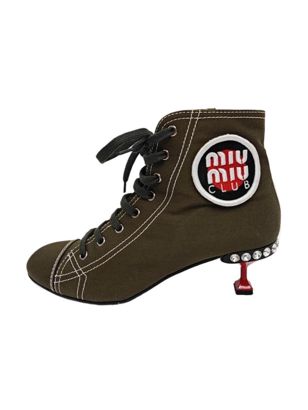 Miu Miu Club Crystal Heel Lace-Up Ankle Boots Size 39